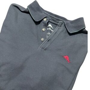 Tommy Bahama Mens L Gray Supima Cotton Golf Polo Shirt Marlin Logo Short Sleeve